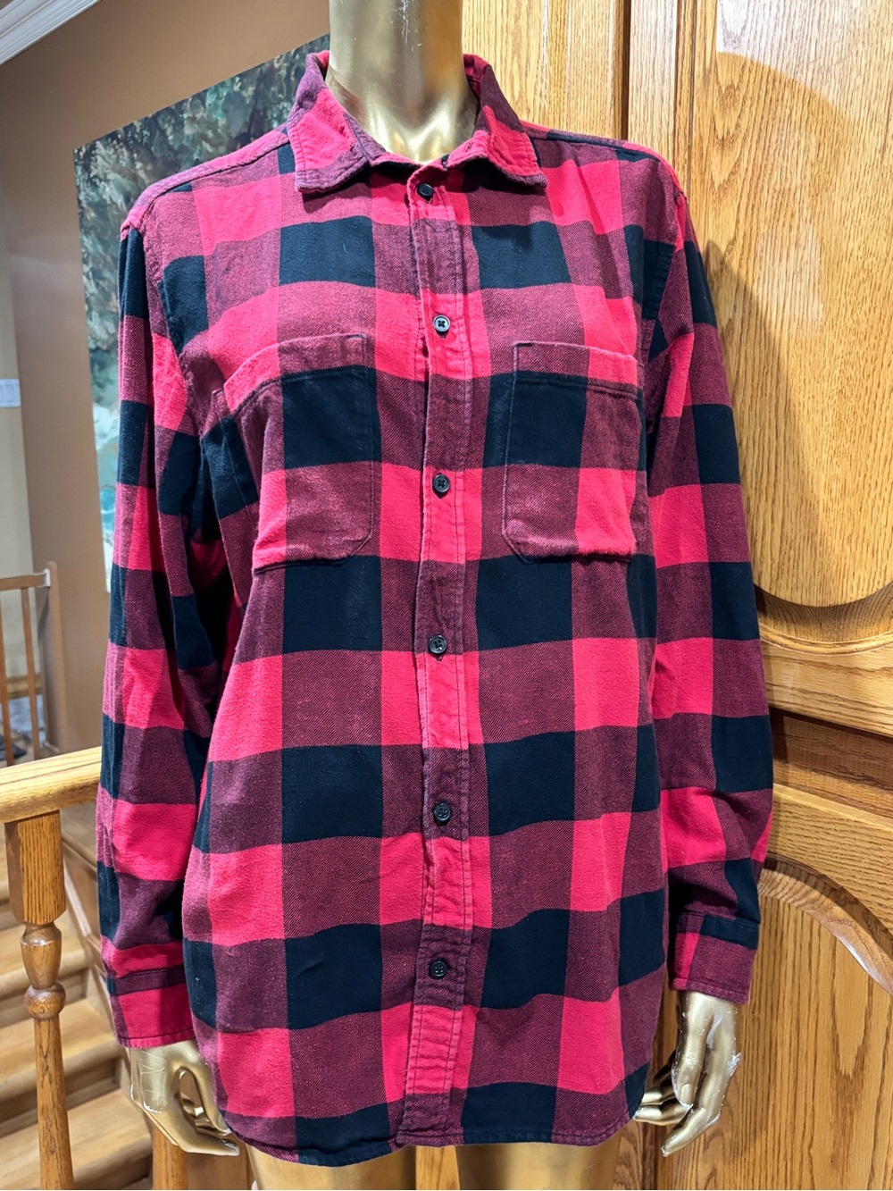 H&M Red and Black Plaid Button-Up Shirt